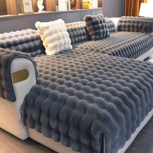 Aocase Sofabezug L Form 1/2/3/4 Sitzer Kaninchen Plüsch Sofa Überzug Ecksofa U Form, Couchbezug Couch Wurfdecke Eckcouch Sofaschutz Sofaüberwurfe Sofaschoner rutschfest Hund Katze,Dunkelgrau,110x210cm