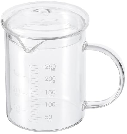 PATIKIL Verre Doseur de 250 ml, Gradué en Verre Borosilicate 3.3 avec Échelle Imprimée en Blanc, Tasse à Mesurer Liquide avec Couvercle en Verre Et Bec en Forme de V Pour la Cuisine