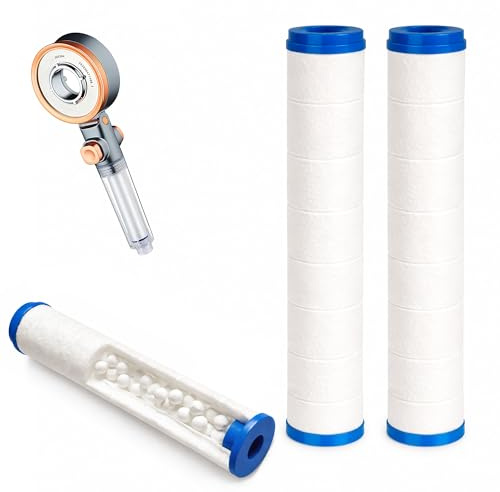 BIORYC® Pommeau de douche anti calcaire filtrant haute pression avec 2 filtres | Pomme de douche économie d’eau avec filtre douche anti calcaire | Douchette salle de bain (2 Filtres)
