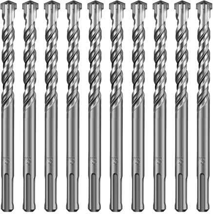 SALI 10PCS SDS Plus Rotary Hammer Drill Bit Concrete Drill Bit Kit Double Thread 4-Cutter Tungsten Carbide Tip Fully Hardened Tool for Concrete, Brick,Cement Walls,Stone 12mm x 160mm Cross Drill Bits