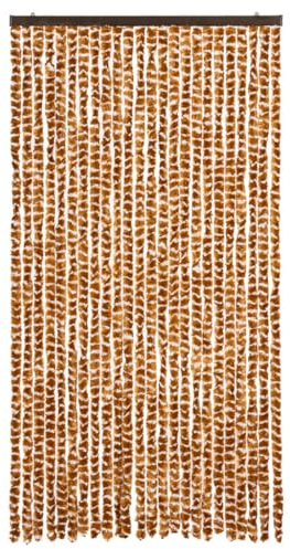 Ailgely Flauschvorhang Chenille 100 x 220 cm, Türvorhang aus Chenille Fliegenschutz Insektenschutz Camping Insektenschutz für Camping Wohnwagen Ocker und Weiß