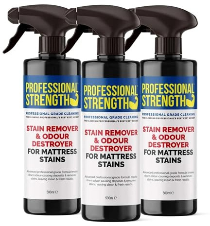 Professional Strength Mattress Stain Remover & Odour Destroyer 500 ml (Pack of 3) – Enzyme Based Cleaner – Removes Bodily Fluids And Sweat