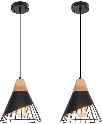 SESIMENT Black Pendant Light, 2 Packs 9.4inch Modern Pendant Lights, Farmhouse Pendant Light, Kitchen Pendant Lighting, Black Pendant Lights Kitchen Island for Living Room, Bar, Bedroom, Office