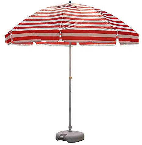 Gestreifter Strandschirm, Sonnenlicht, tragbar, für den Außenbereich, Terrasse, Garten, Sonnenschutz, mit 8 stabilen Rippen und Kurbel, 2,5 m, Rot/Weiß, gestreift