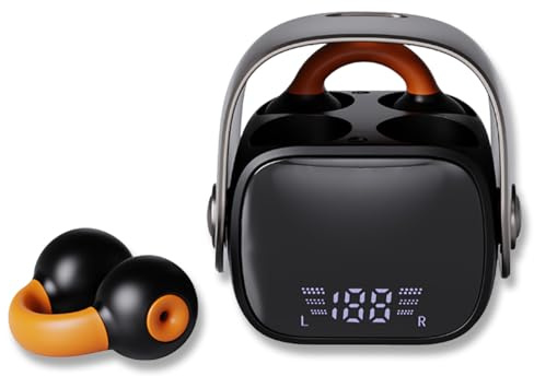 BEVCEFCC Wireless Ear Clip Headphones Bluetooth 5.3, Open Wireless Earbuds | Bone Conduction Headphones, Clip Headphones, Mini Earphones with LED Screen Headphones for Small Ears Earbuds for Running