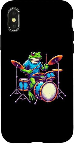 Hülle für iPhone X/XS Cute Frog Playing Drums Frogs Drummer Music