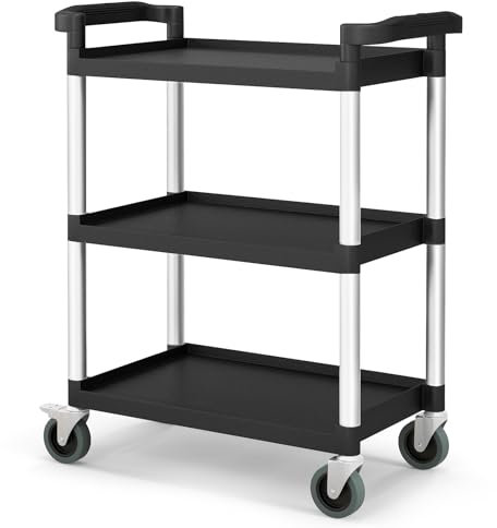 HOMFME 3-Tier Rolling Tool Cart, 150KG Load Capacity Utility Workshop Storage Trolley with Lockable Wheels & Handle, Heavy Duty Mobile Service Cart for Garage Warehouse Office Home (80 x 41 x 97cm)