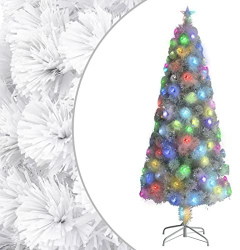 Homgoday Künstlicher Weihnachtsbaum mit Beleuchtung Weiß 210cm Glasfaser Christbaum Kunstbaum Dekobaum Tannenbaum Weihnachten Künstlicher Weihnachtsbaum für Weihnachtsdeko