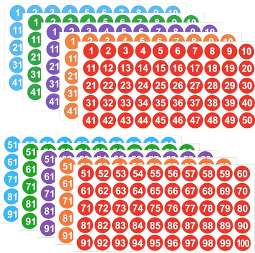 500 Pezzi Etichette Numeri Adesivi,25mm Etichette Rotonde 1 a 100 Numeri Autoadesivi,Numeri Rotondi Piccoli Adesivi per lo Smistamento Degli Uffici Domestici
