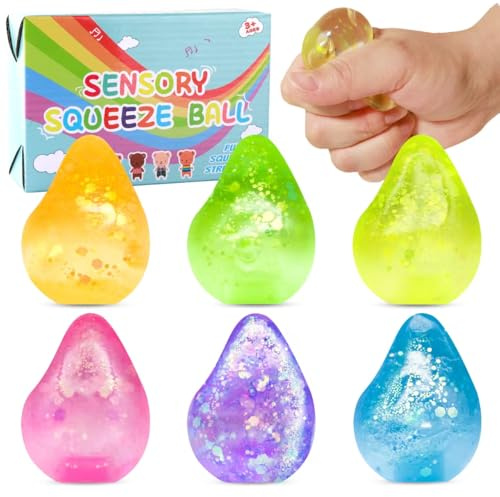 6 Stück Antistressball Kinder Erwachsene, Water Drop Squeeze Squishy Anti Stress Bälle, Stressbälle Fidget Toy Stressabbau, Antistress Quetschball Sensorische Stressball Sugar Ball Stress Spielzeug