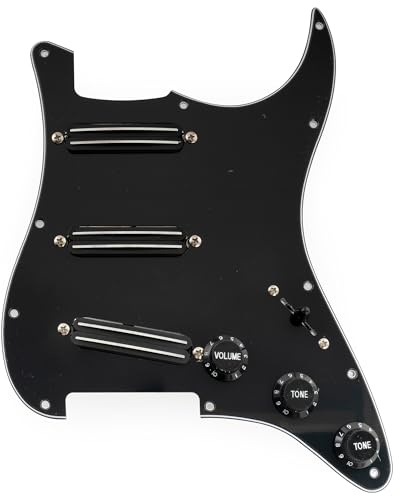 Musiclily Pro-SE ST-DPHC SSS Battipenna Precablato Pre-Wired Loaded Pickguard con Mini Rail Humbucker Ceramico per Chitarra Elettrica tipo Strat, 3 strati Nero