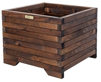 Greenspot - Blumenkasten Holz - Blumenkübel Outdoor - 50x50cm LxBxH - Pflanzkübel Rechteckig Groß Außen - Pflanzkasten für Terrasse, Balkon - Timber Palisanderbraun Dunkel