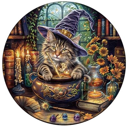 Blumuze Puzzles de Madera para Adultos, Rompecabezas Madera diseño de felino mágico, de Madera, con Formas de Animales únicas, para Adultos y niños, con Caja de Regalo, 280 Unidades, L-34 x 34 cm