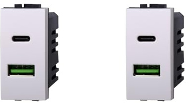 IXTRIMA Module prise chargeur double USB 2 ports, 3,1 A USB-c + U SB A, couleur blanche compatible avec Bticino Living Light/INTERNATIONAL 2 pièces