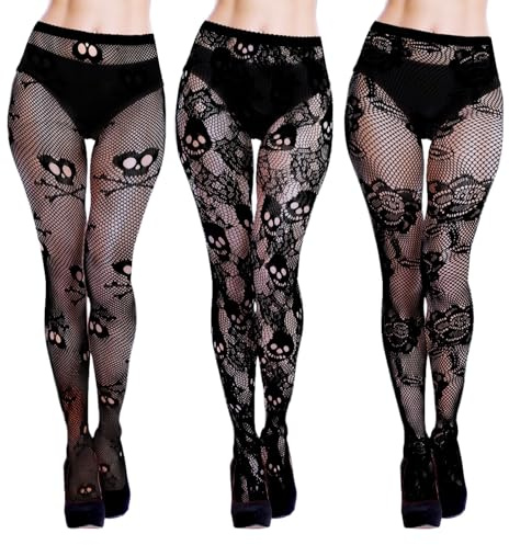 Zuimei 3 Pair Black Fishnet Stockings for Women Sexy Mesh Gothic Tights Black Fishnet Stockings for Dancing Party