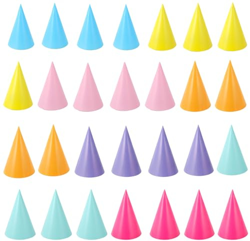 Bodeshis 28Pcs Party Hats, Lovely Cake Cone Birthday Hat With Elastic Cord, Colourful Birthday Dress Up Decoration Party Hats Suitable for Various Parties and Celebration Ceremonies