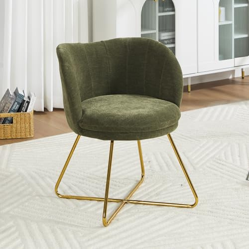 Ya-Home Sessel aus Chenille Akzentstuhl modern Loungesessel für Wohnzimmer gepolsterter Einzelsessel Polsterstuhl mit Metallbeinen für Schlafzimmer/Schminktisch, Grün