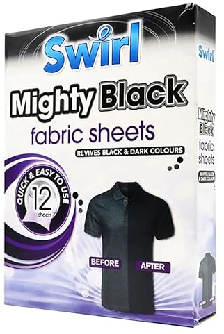 Swirl Mighty Black Fabric Reviver Sheets – 12 Pack Laundry Colour Restorer Sheets for Dark Clothes, Easy to Use in Washing Machine (1)