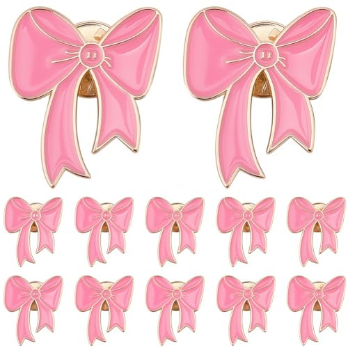 SUNNYCLUE 1 Box 12 Stück Rosa Schleifenbrosche Schleife Emaille Anstecknadeln Süße Kleine Legierung Schleife Kokett Elegante Anstecknadel Fliege Metallbroschen Für Damen Kleidung Party Hochzeit Zubehö
