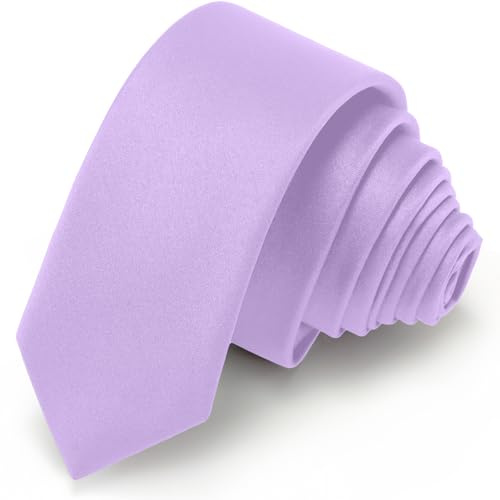Junmaxroad Boys Lavender Tie Satin Solid Color Necktie for Teen Wedding School Graduation with Gift Box