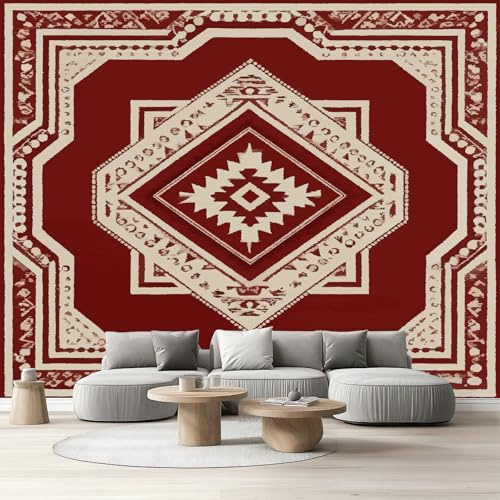 Vintage Boho Selbstklebende Tapete Geometrisch Orientalisch Wandtapete Wohnzimmer Vliestapete Ethno Rot Kilim Fototapete Schlafzimmer Kinderzimmer Küchentapete Möbelfolie Wasserfest 390x280 cm