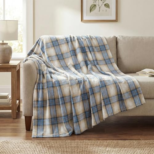 Horaldaily Blue Light Coffe Farmhouse Plaid Spring Blanket Throw, Spring Summer Rustic Soft Cozy Blankets for Couch Sofa Bed Lounging Decoration, Ideal Gifts for Kids Adults Self, 50x60