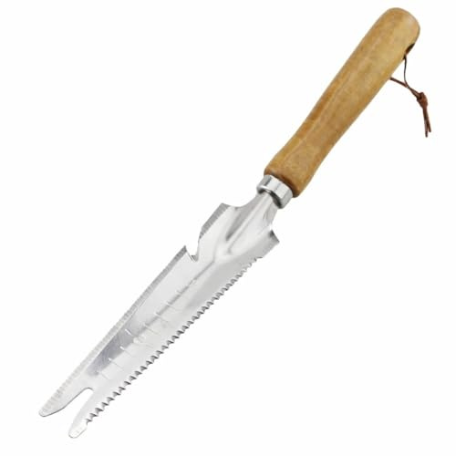 Luxorium Desherbador Manual 1 Unidad Herramienta para Eliminar Maleza con Mango de Madera y Cabezal de Acero Inoxidable con Medidor para Jardín, Huerto y Flores