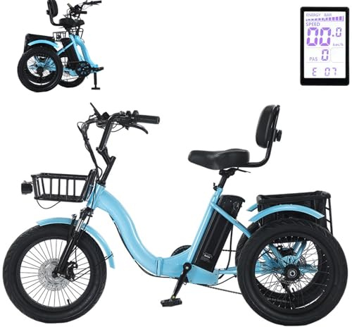EaThsalL 18 E Bike Dreirad für Erwachsene Elektro Klappbar Zoll Klappbar Dreirad 3 Rad Elektrodreirad mit Gepäckkorb Breitreifen für Erwachsene Zusammenklappbar, Leichter Einstieg 120 kg Tragkraft A