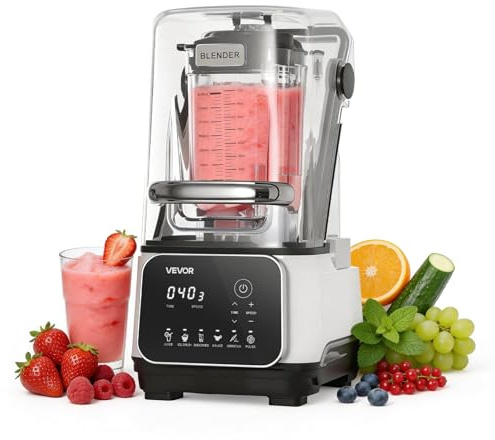VEVOR Blender Professionnel, Mixeur Smoothie de Comptoir 2 L 26000 tr/min, pour Milkshakes Jus de Fruits Purées Cuisine Bar, avec Capot, Autonettoyage, Vitesse Réglable, 6 Programmes Prédéfinis