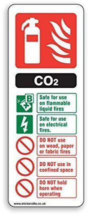 Signo de identificación de CO2, extintor de incendios, 100 mm x 280 mm, paquete de 5 unidades