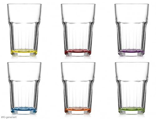 Lav Gläser Set, farbig/Cocktailgläser/Trinkgläser/Wassergläser/Coral Retro Design (6er Set á 300ml)