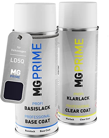 MG PRIME Autolack Spraydose für Volkswagen LD5Q / D5Q / P6 Shadow Blue. +1K | für Volkswagen VW, Shadow Blue Metallic / Shadow Blue Perleffekt, Set aus Basislack + Klarlack, Sprühdosen 400ml