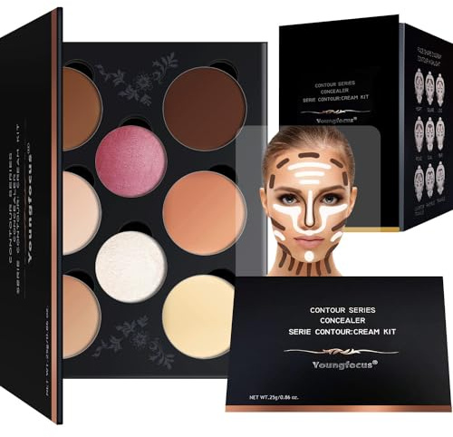 Youngfocus Cosmetics Cream Contour Best 8 Colors Contouring Foundation - Highlighting Makeup Kit/Concealer Palette - Vegan, Cruelty Free and Hypoallergenic - Instruction Manual（Face Blushes）