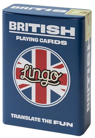 Lingo Slang Spielkarten in Blechdose - Reisetasche Spielkarten - Sprachlernspiel Set - lustiges visuelles Kartendeck zur Verbesserung des Vokabels und der Aussprache.
