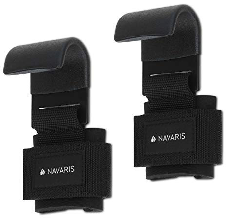 Navaris Zughilfen mit Haken für Krafttraining - Zughilfe Set für Fitness Bodybuilding Gelenkschutz - Profi Kraftsport Straps mit Metallhaken schwarz