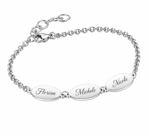 aplusashop ID Edelstahl Armband mit Gravur nach Wunsch mit 2, 3, 4 Plättchen Damen, Mädchen