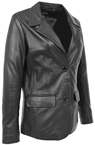 Alana Blazer classique en cuir pour femme Noir, Noir , 48