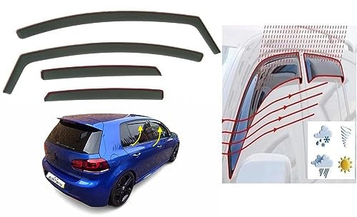 4er-Set Windabweiser im Kanal-Typ, kompatibel mit VOLKSWAGEN MK6 Golf 6 Schrägheck 5-Türer R GTI GT 2008 2009 2010 2011 2012 2013 Acrylglas Seitenblenden Fenster Deflektoren