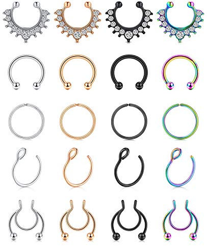 AceFun Edelstahl Fake Piercing Nasenring Faux Lippen Ohr Nasen Septum Ring Nicht Piercing Clip Auf Nasen Creolen Body Piercing Schmuck 20PCS