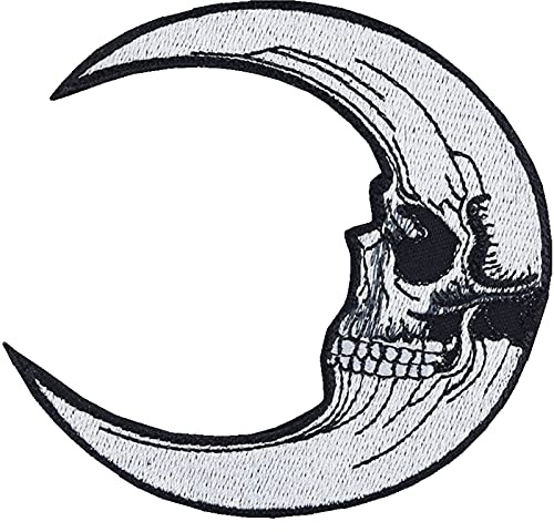 Halbmond Totenkopf Aufnäher Skull head Aufbügler Skull Patch zum annähen/aufbügeln | Heavy Metal Bügelbilder | Jeans Flicken Applikation für alle Stoffe | 90x85mm
