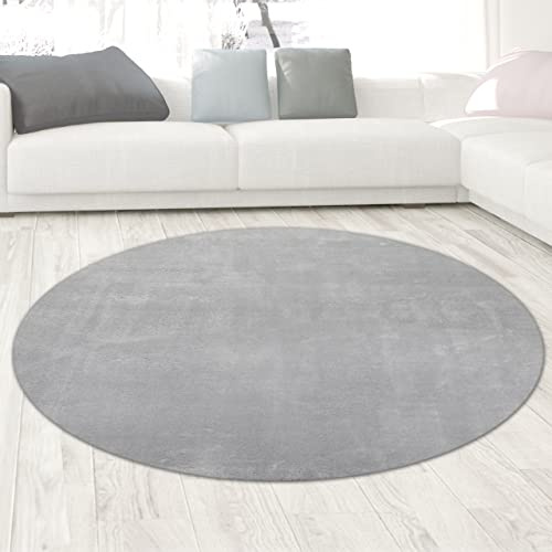 CARPETIA Tappeto Shaggy tappeto della camera da letto Flokati in grigio, 120 cm rotondo