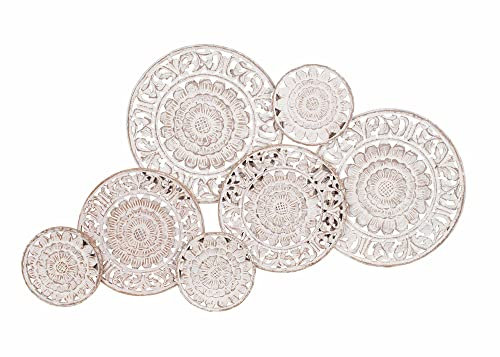 ORIGEN Wanddekoration aus Holz, geschnitzt, Motiv Bohème und Mandalas, gekalkt, L 104 cm