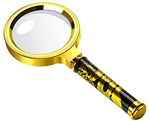 Lupe Handheld 10fach Leselupe 60mm Lupen Hohe Klarheit & Leichtgewicht Lupe Magnifying Glass für Senioren Kinder Lesen Inspektion Hobbies, Gold