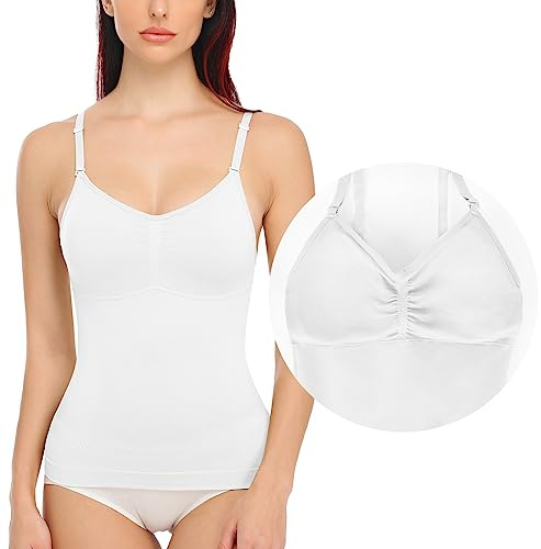 SLIMBELLE Camiseta interior para mujer, sin costuras, moldeadora de figura, sujetador moldeador, camiseta moldeadora para moldear la figura, camiseta moldeadora de tirantes delgados, Blanco, XXL