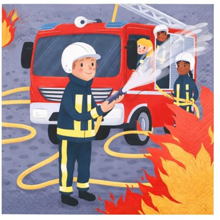 40 Stück Servietten zum Feuerwehr Kindergeburtstag - gedruckt in der EU - plastikfreie Verpackung - Feuerwehr Geburtstag Pappierservietten