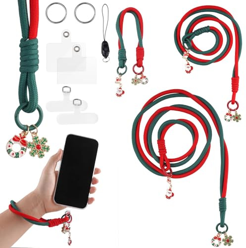 TECHGEAR Christmas Mobile Phone Lanyard, Crossbody Neck Lanyard & Hand Wrist Strap for Most Mobile Phone Cases, Key Chain, Card Holder, ID Badge, Xmas Universal Shoulder Neck/Wrist Strap with Charms