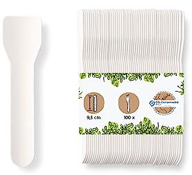 GREENBOX 100 Umweltfreundlicher Eisportionierer I Eisstiele Papier weiß I Biologisch abbaubare Eislöffel I Papierlöffel einweg I Nachhaltige Eislöffel portionierer I Klimaneutrale Eiscreme Löffel