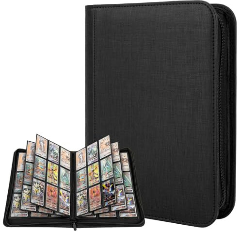 TAOPE Trading Card Binder with Sleeves, Zip Binder - 9 Pocket with 20 Double-Sided Pages for 360 Side-Loading Slot Trading Card Album Folder, for Collectible and Trading Card Games - Black