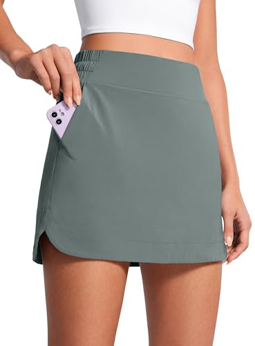 CRZ YOGA High Waisted Dolphin Golf Skirts for Women - Mini Lined A Line Tennis Casual Skort with Side Pockets Grey Sage Medium