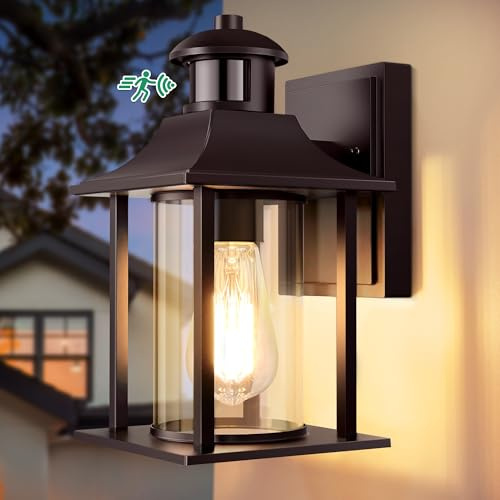 Lamomo Aussenlampe Brown,3 Beleuchtungsmodi Lampe mit Bewegungsmelder Aussen,IP23 Wasserdichtes Aluminium Außenwandleuchte Led für Haus